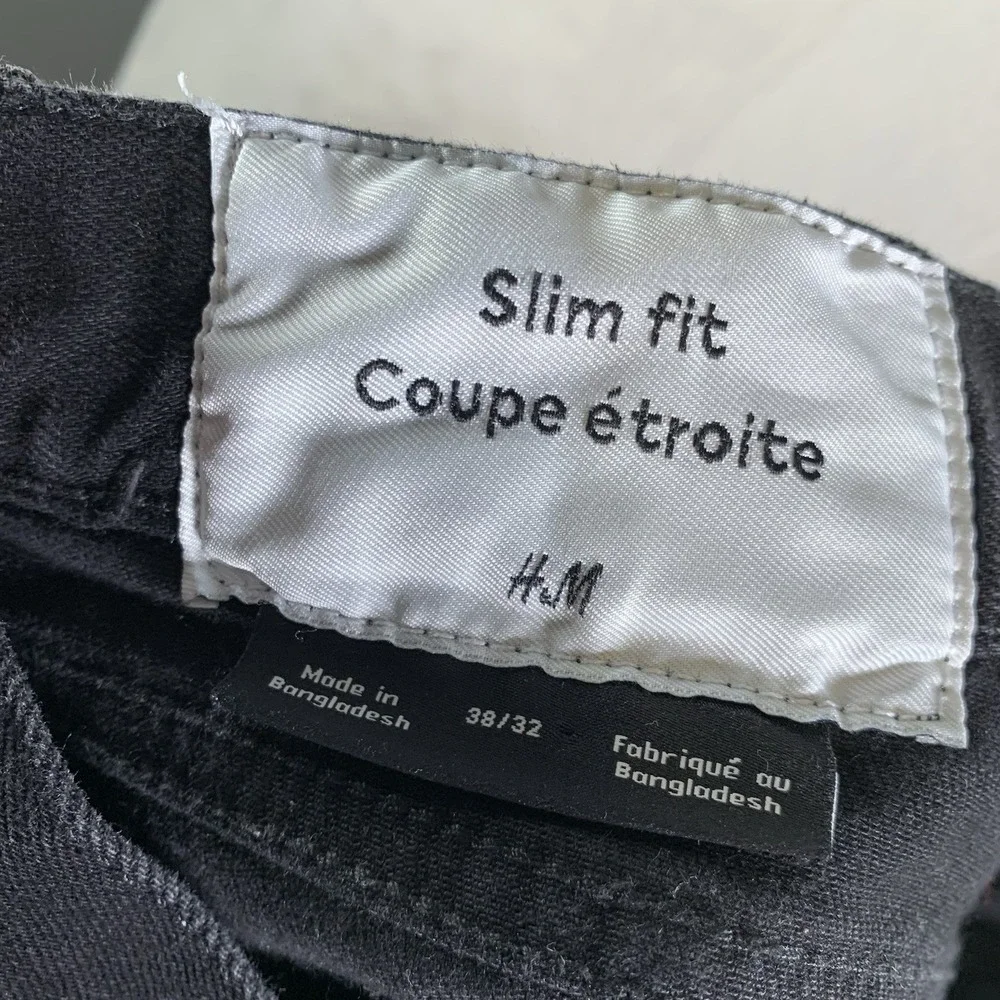 H&M Jeans Mens‎ 38x32 (38x28) Black Straight Stretch Denim Pants Casual Slim Fit
